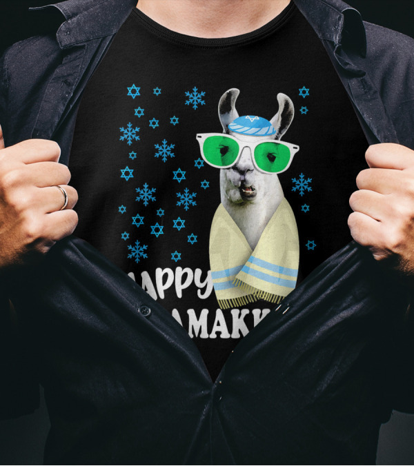 Happy Llamakkah Funny Llama With Glasses And Snowflakes T-Shirt