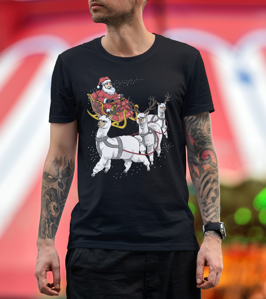 Santa's Sleigh with Festive Alpaca Reindeer T-Shirt