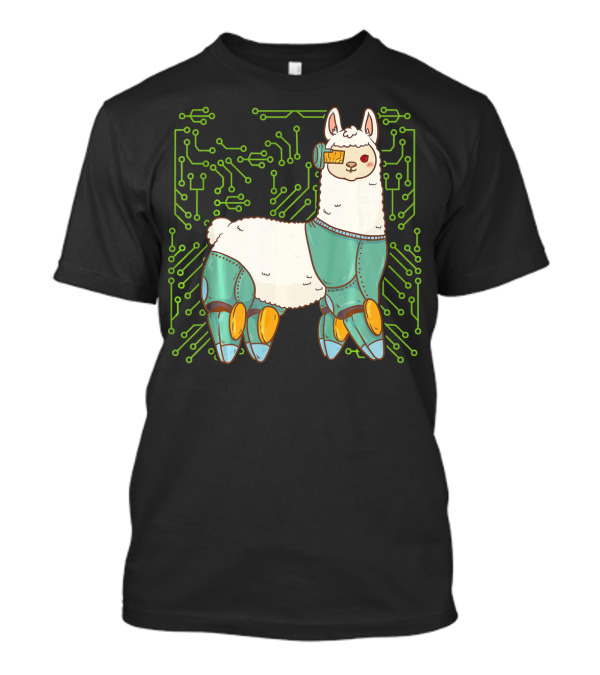 Cyborg Llama Robot Alpaca Circuitry Humor T-Shirt