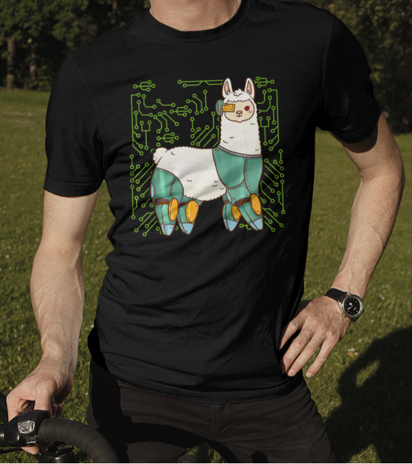 Cyborg Llama Robot Alpaca Circuitry Humor T-Shirt