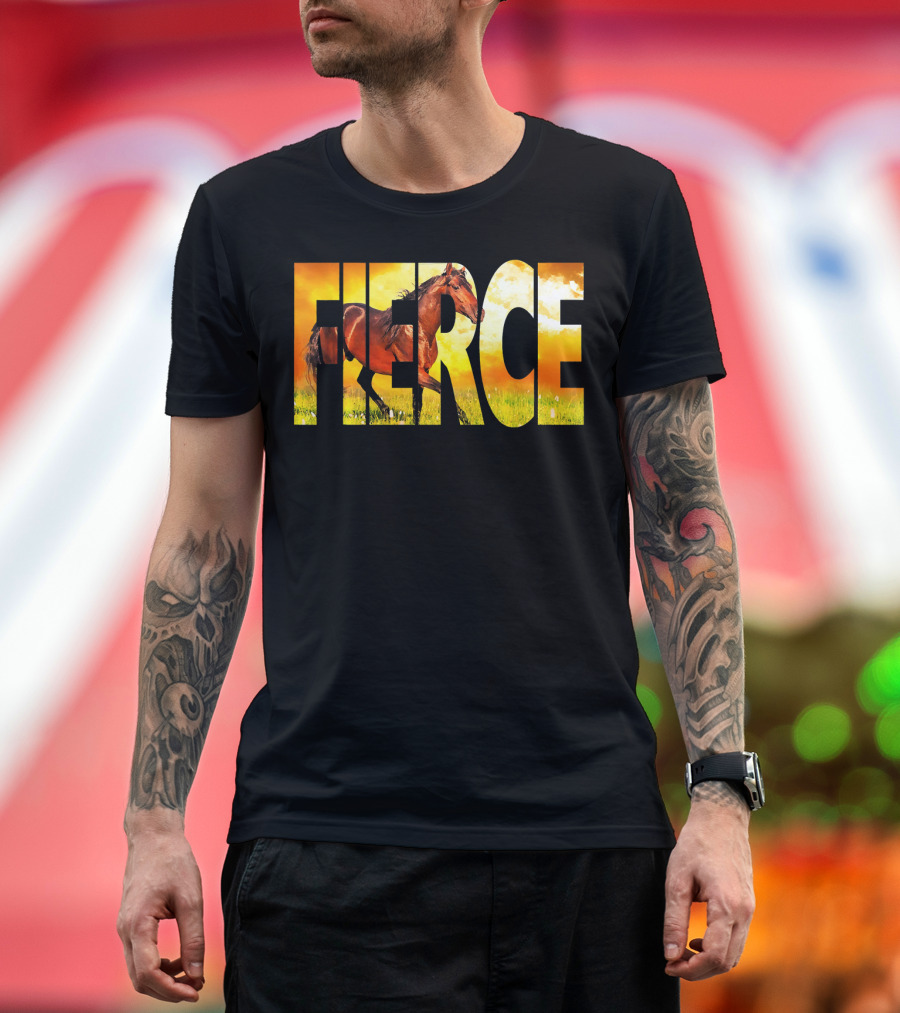 FIERCE Arabian Bay Stallion in Bold Sunset Letters T-Shirt