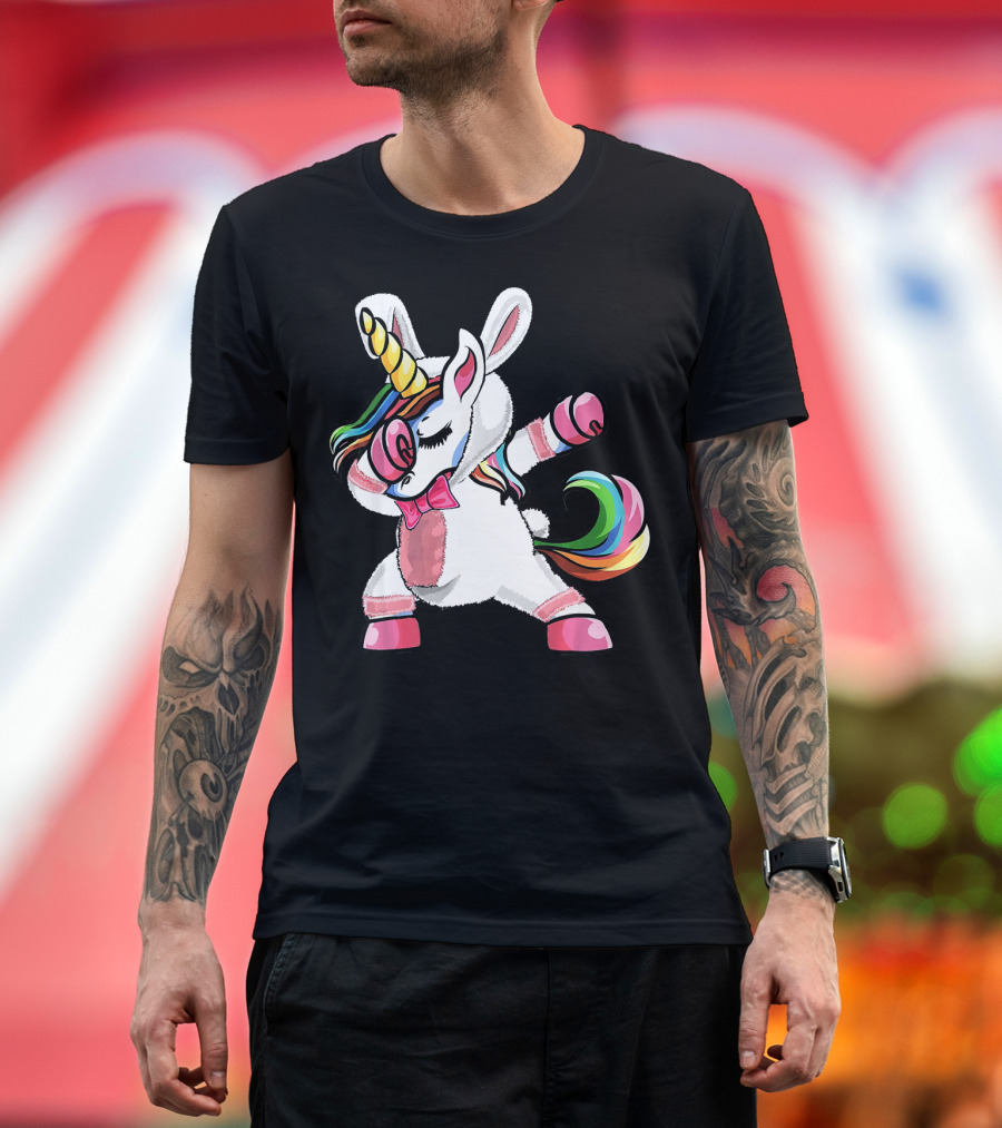 Easter Dabbing Unicorn Bunny Rainbow Ears T-Shirt