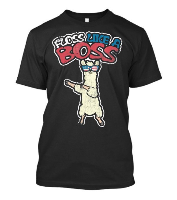 Floss Like A Boss Dance Flossing Llama With Sunglasses T-Shirt