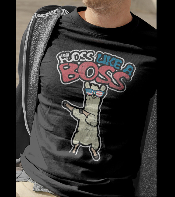 Floss Like A Boss Dance Flossing Llama With Sunglasses T-Shirt