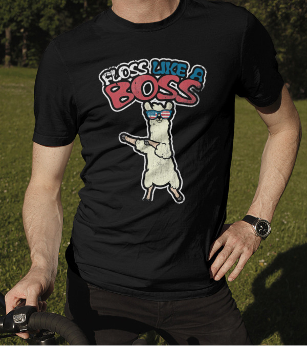 Floss Like A Boss Dance Flossing Llama With Sunglasses T-Shirt