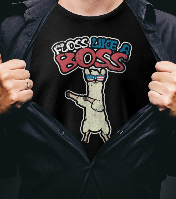 Floss Like A Boss Dance Flossing Llama With Sunglasses T-Shirt
