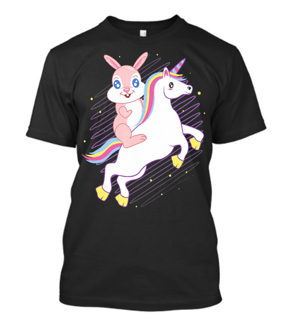 Easter Bunny Riding Rainbow Unicorn Mythical Adventure T-Shirt