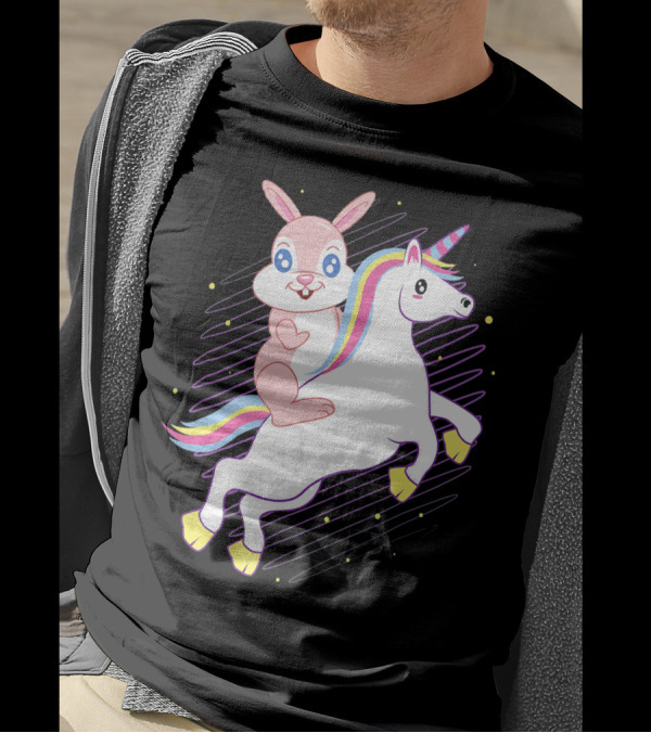 Easter Bunny Riding Rainbow Unicorn Mythical Adventure T-Shirt