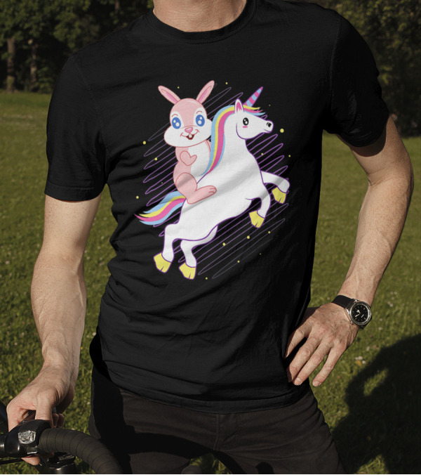 Easter Bunny Riding Rainbow Unicorn Mythical Adventure T-Shirt