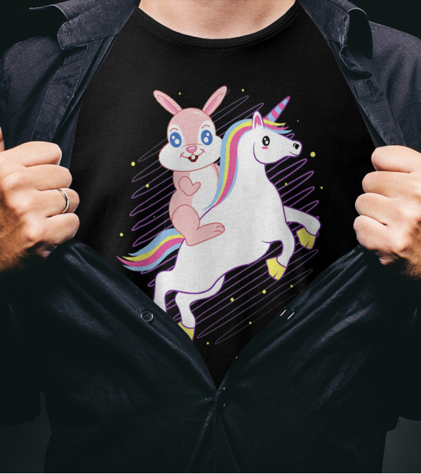 Easter Bunny Riding Rainbow Unicorn Mythical Adventure T-Shirt