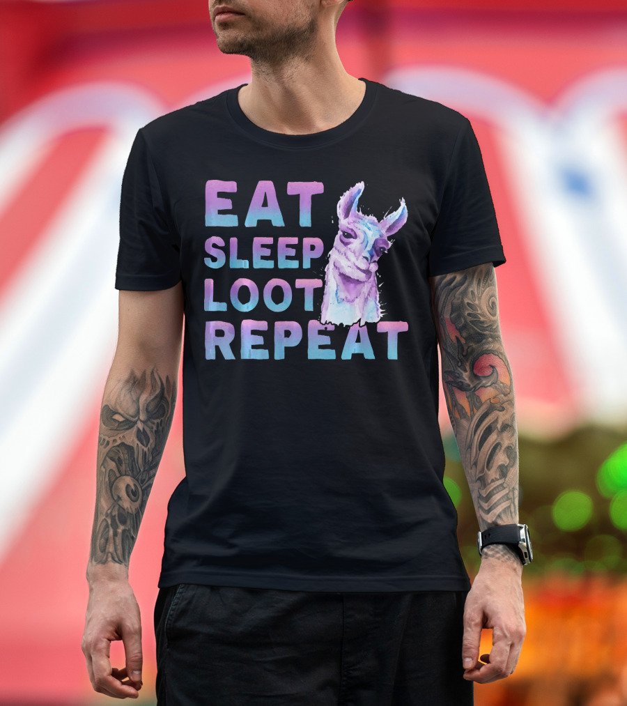 Eat Sleep Loot Repeat Funny Llama Alpaca T-Shirt