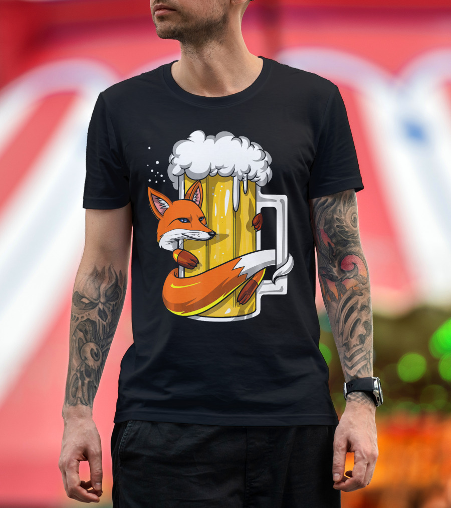 Fox Wrapped Beer Mug Funny Drinking T-Shirt