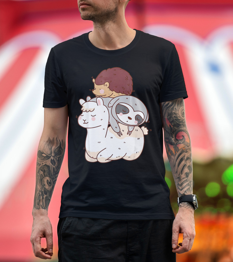 Hedgehog Sloth Llama Animal Stack Funny T-Shirt