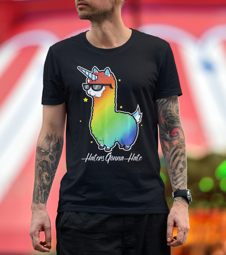 Haters Gonna Hate Funny Rainbow Llamacorn Llama Unicorn Birthday T-Shirt