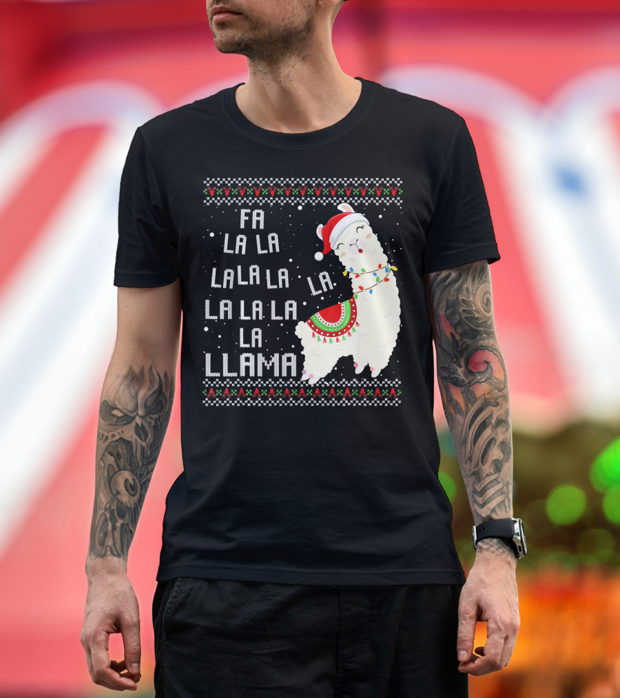 Fa La La La La La La Llama Ugly Christmas Santa Alpaca T-Shirt