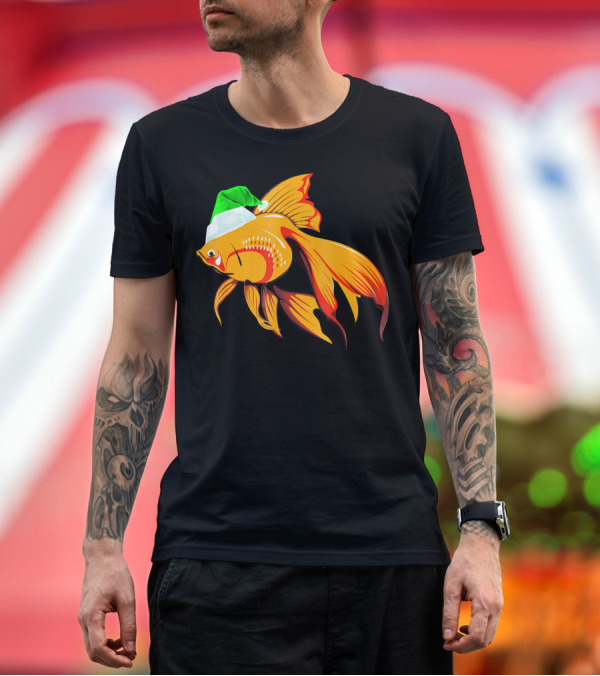Premium T-Shirt: Goldfish in Santa Hat Festive Holiday Fish T-Shirt Goldfish in Santa Hat Festive Holiday Fish T-Shirt