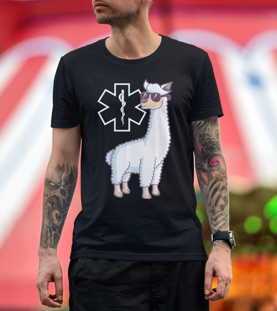 EMS Star of Life Llama EMT with Sunglasses T-Shirt