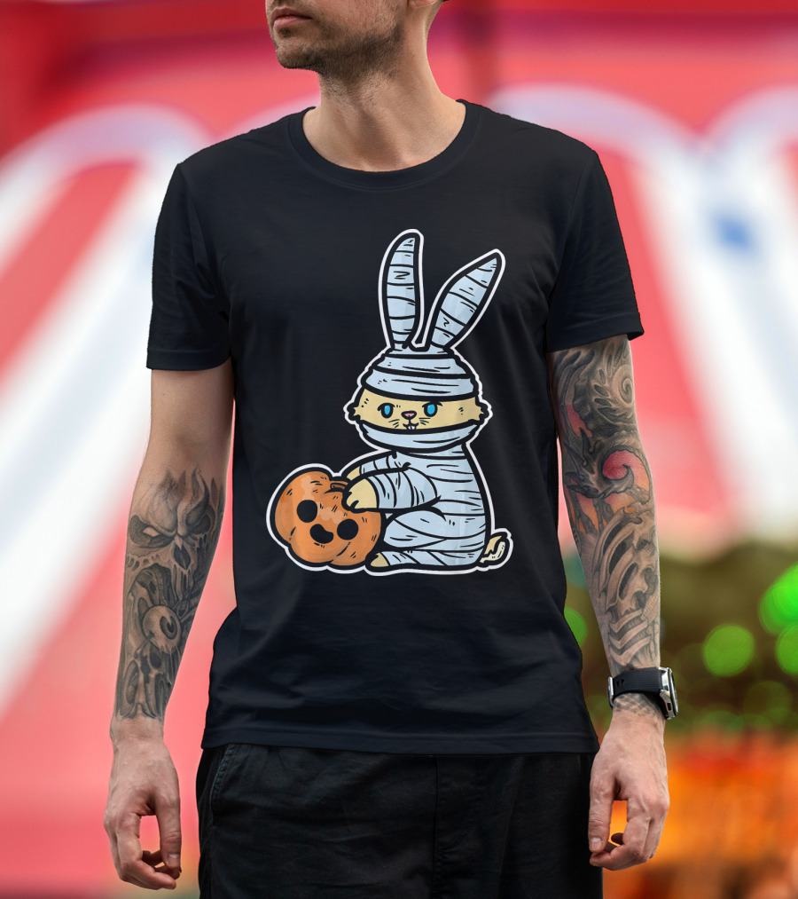 Mummy Rabbit with Jack-O'-Lantern Hug T-Shirt