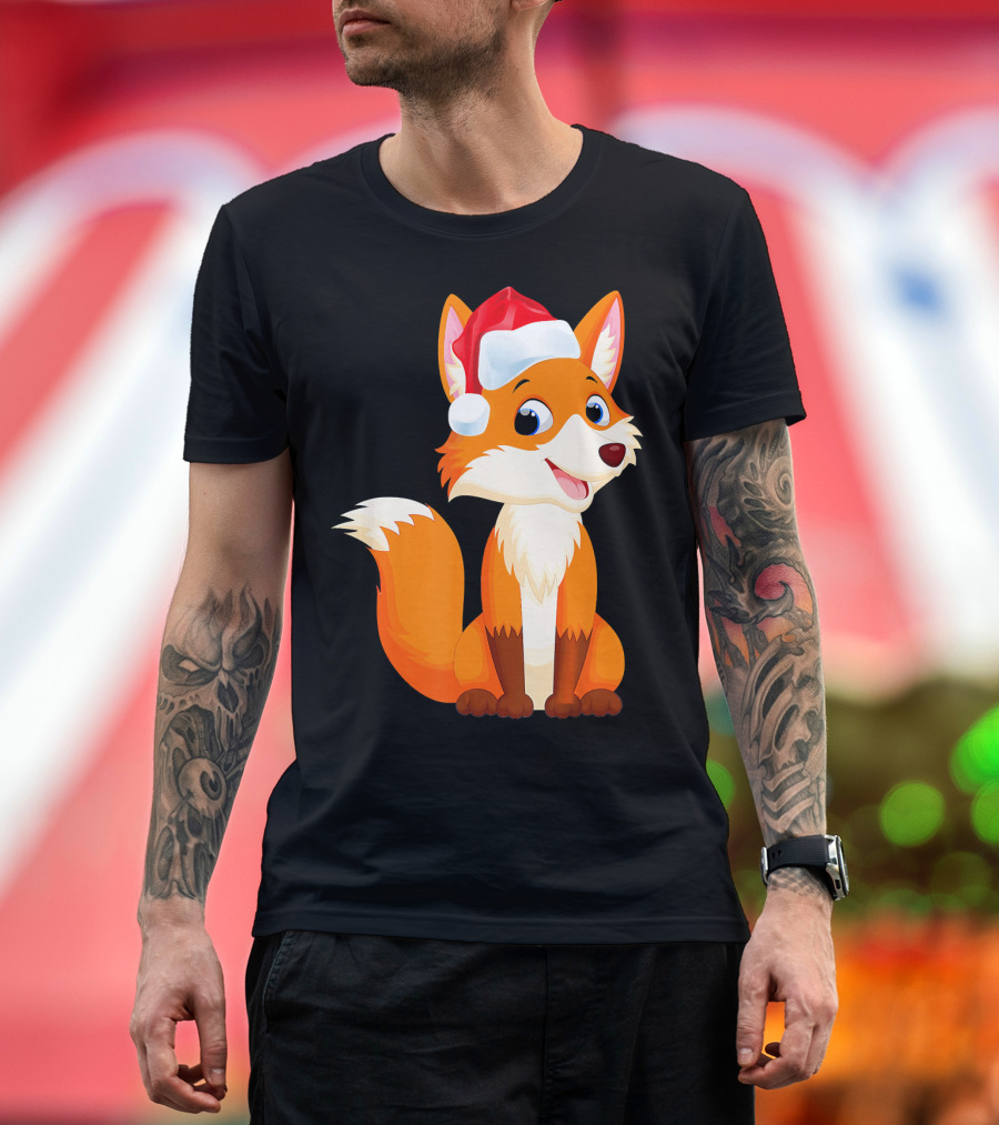 Fox with Santa Hat Christmas Cute Animal T-Shirt