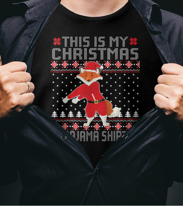This Is My Christmas Pajama Shirt Fox Flossing Ugly T-Shirt