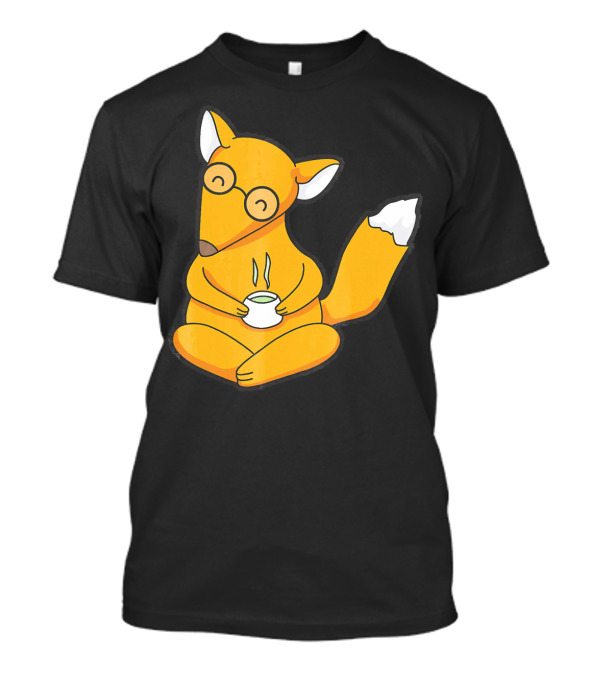 Happy Cartoon Fox Nerd Tea Time T-Shirt