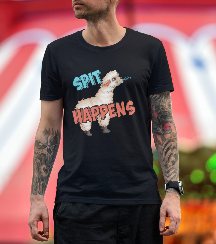 Spit Happens Funny Spit Cute Llama Alpaca Animal Pun T-Shirt
