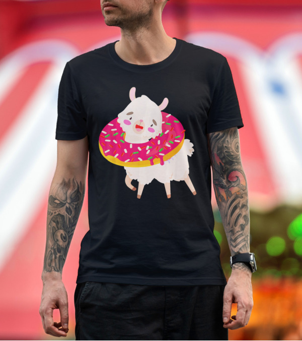 Premium T-Shirt: Funny Alpaca Llama with Pink Sprinkled Donut Humor T-Shirt Funny Alpaca Llama with Pink Sprinkled Donut Humor T-Shirt