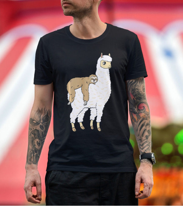 Premium T-Shirt: Funny Sloth Taking a Nap on Alpaca Llama T-Shirt Funny Sloth Taking a Nap on Alpaca Llama T-Shirt