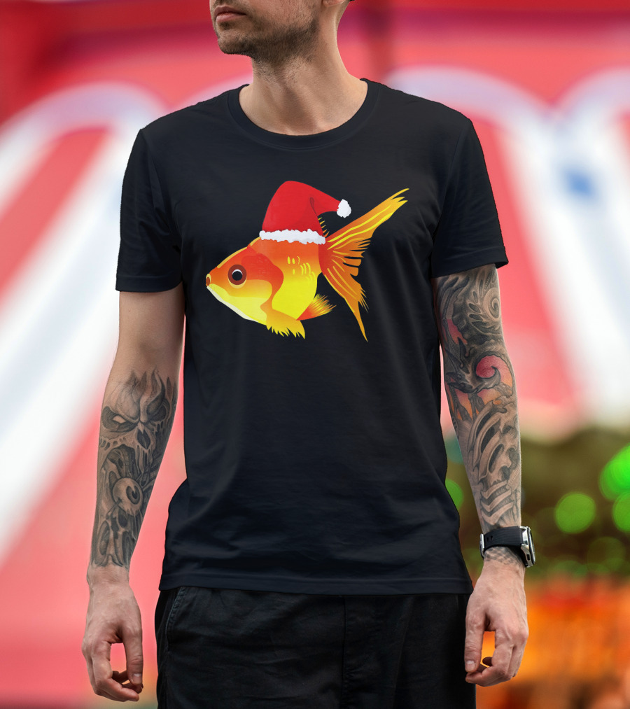 Goldfish Wearing Santa Hat Christmas Humor T-Shirt