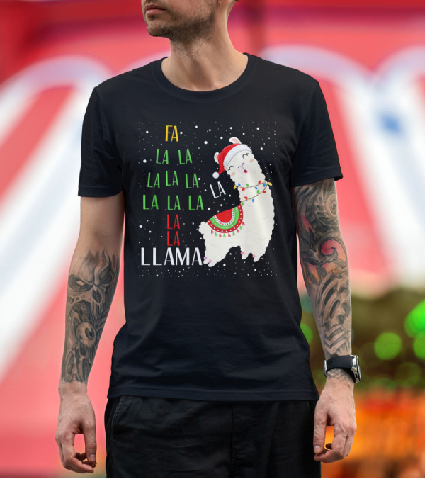 Premium T-Shirt: Fa La La La Llama Christmas Santa Hat Festive Lights T-Shirt Fa La La La Llama Christmas Santa Hat Festive Lights T-Shirt