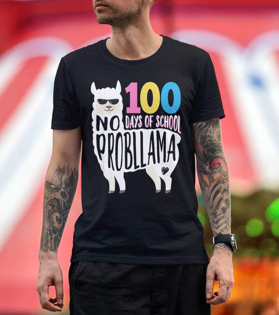 100 Days Of School No Probllama Llama with Sunglasses T-Shirt