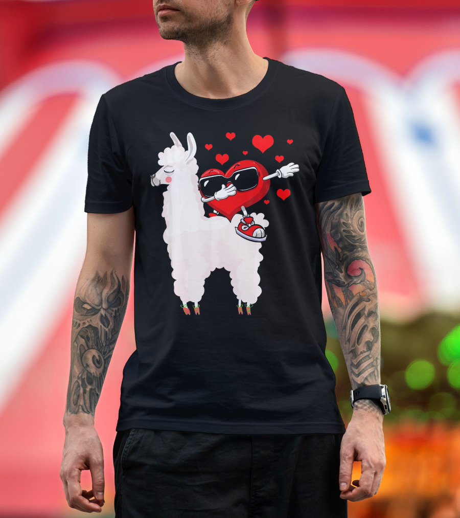 Valentine Heart Dabbing on Llama with Sunglasses and Hearts T-Shirt