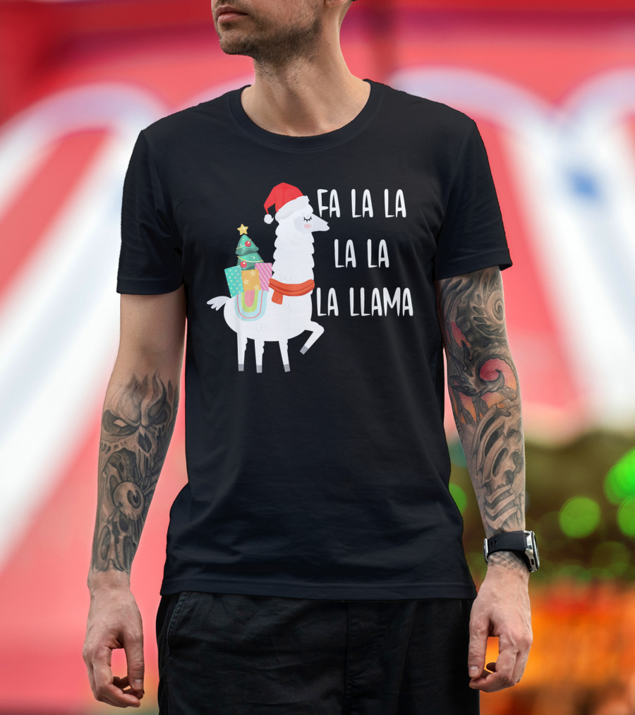 Santa Hat Alpaca Christmas Tree Fa La La La La La Llama T-Shirt
