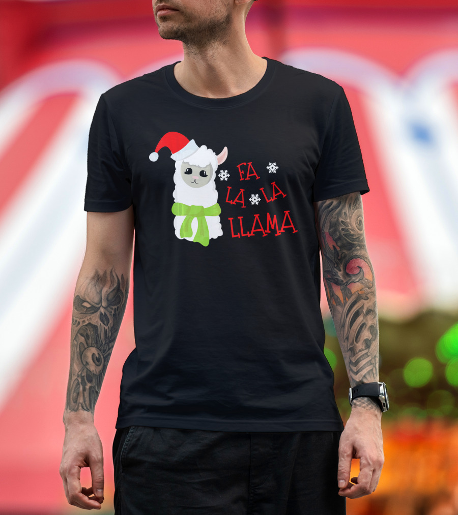 Fa La La Llama Christmas Santa Hat Alpaca T-Shirt