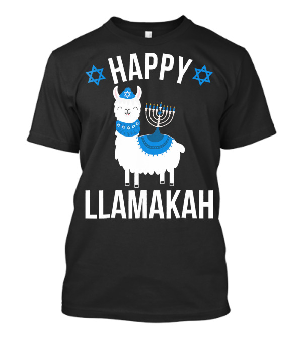 Happy Llamakah Llama With Menorah And Stars Of David Hanukkah T-Shirt