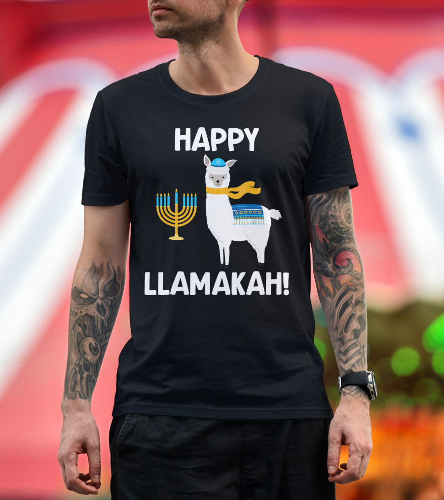 Happy Llamakah Hanukkah Llama Menorah Star of David T-Shirt