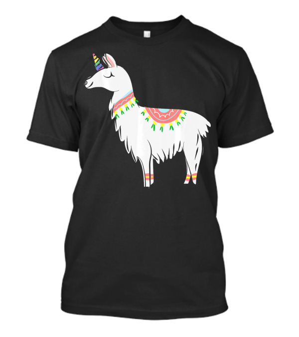 Funny Unicorn Llama Alpaca With Colorful Decorations T-Shirt