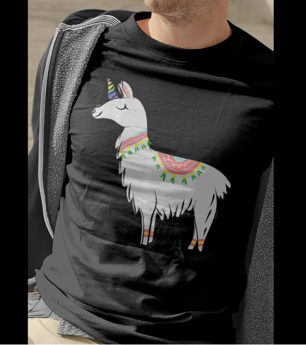 Funny Unicorn Llama Alpaca With Colorful Decorations T-Shirt