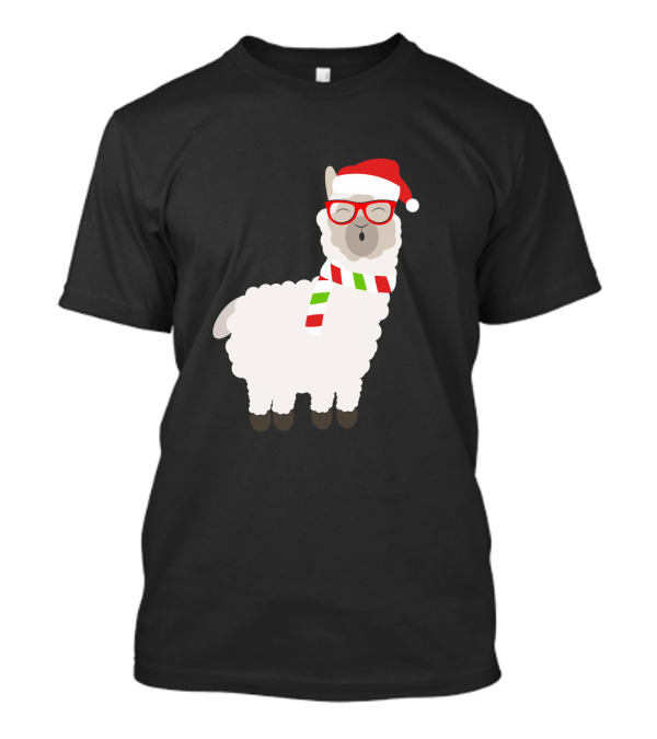 Fa La La Llama Cute Alpaca Ugly Christmas Santa Hat Glasses Scarf T-Shirt