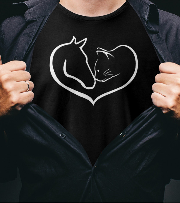 Easily Distracted By Horses And Cats Heart Image T-Shirt