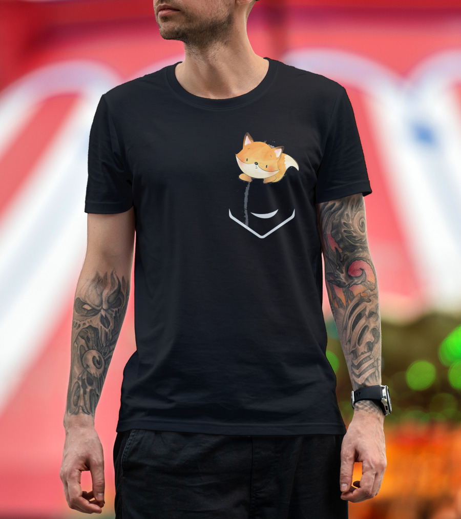Funny Cute Lovely Fox Peeping From Pocket T-Shirt