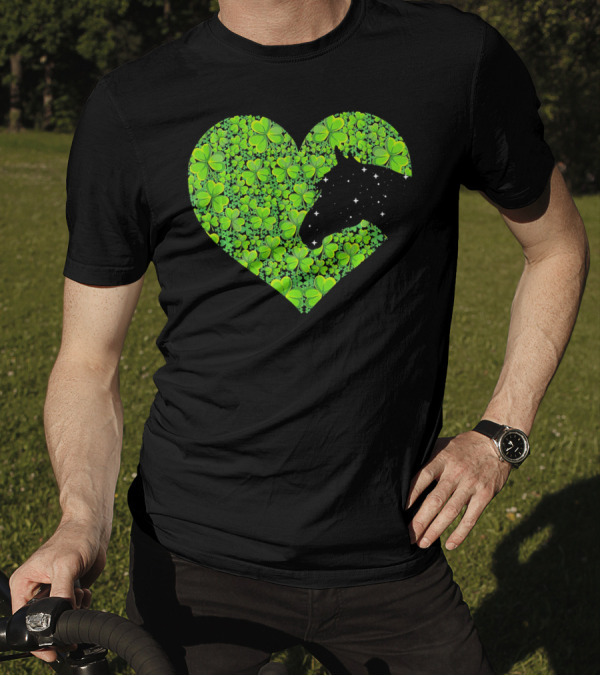 Horse Heart Shamrock Lover Green Clover T-Shirt