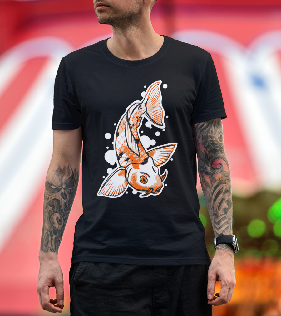 Japanese Koi Fish with Stylized Orange and White T-Shirt
