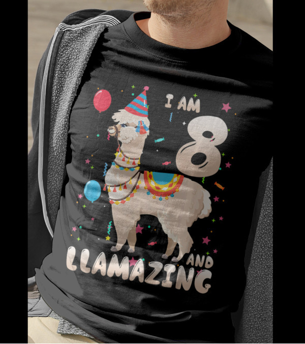 I Am 8 Years Old And Llamazing Llama Party Balloons T-Shirt