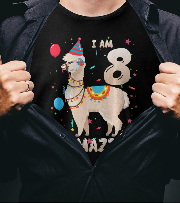 I Am 8 Years Old And Llamazing Llama Party Balloons T-Shirt