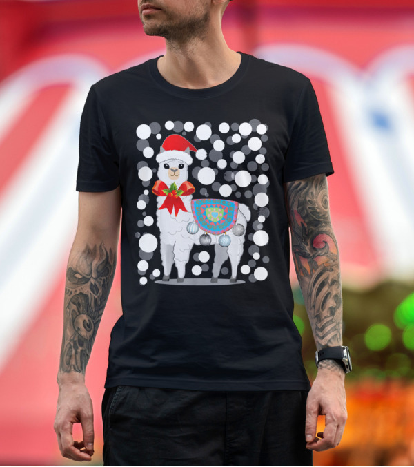 Premium T-Shirt: Llama Alpaca Christmas X Mas Santa Hat Festive Ornaments T-Shirt Llama Alpaca Christmas X Mas Santa Hat Festive Ornaments T-Shirt