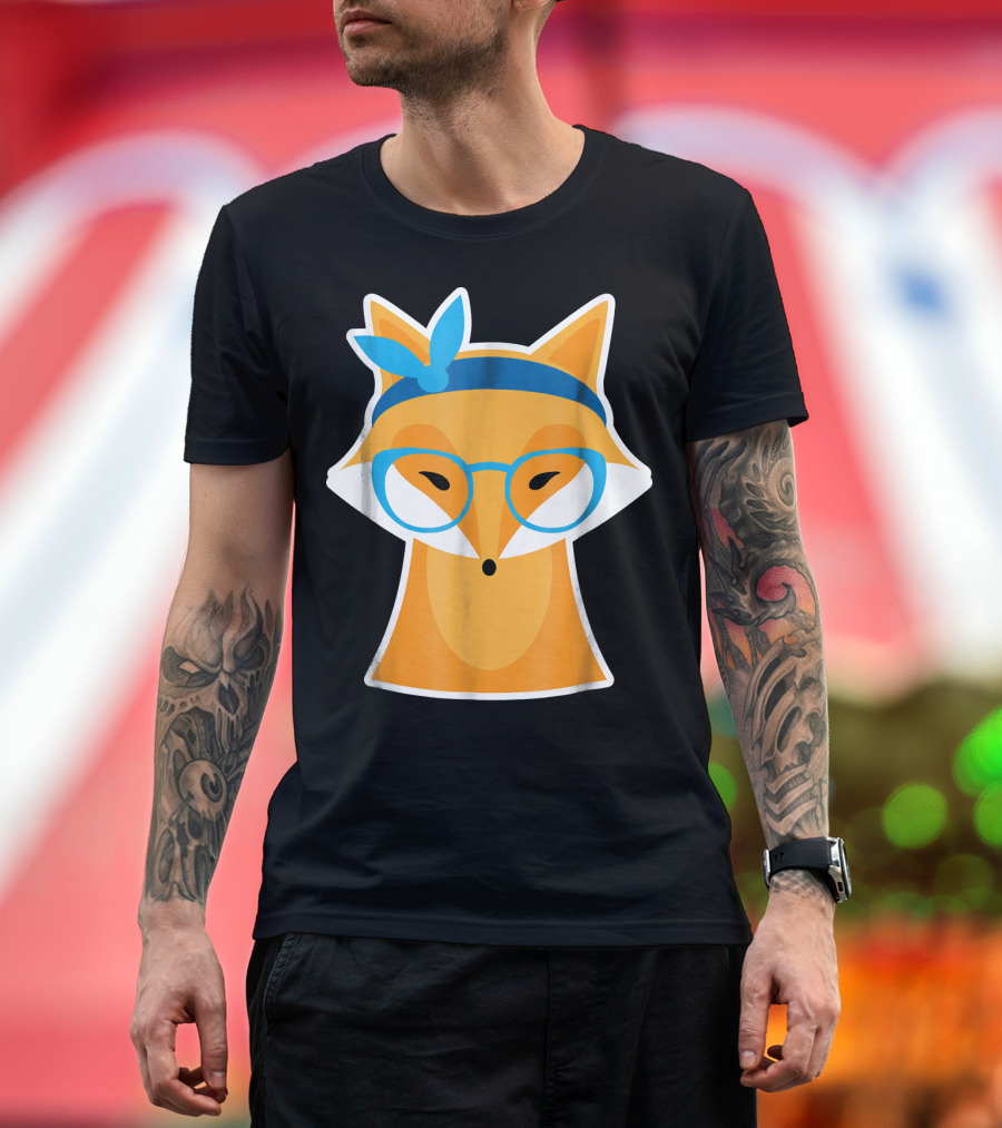 Hipster Style Fox with Glasses and Headband T-Shirt