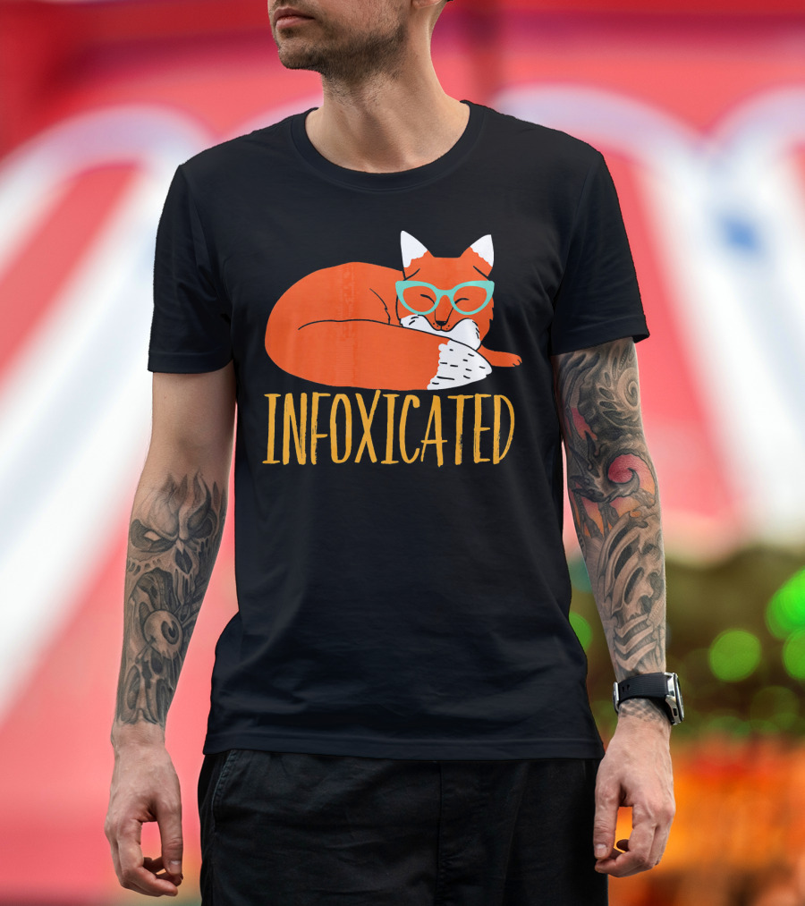 Infoxicated Orange Fox with Glasses Pun T-Shirt