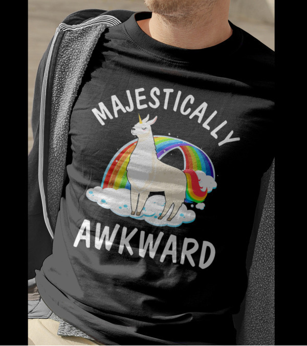 Majestically Awkward Llama Unicorn With Rainbow T-Shirt