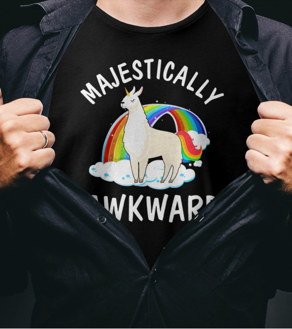 Majestically Awkward Llama Unicorn With Rainbow T-Shirt